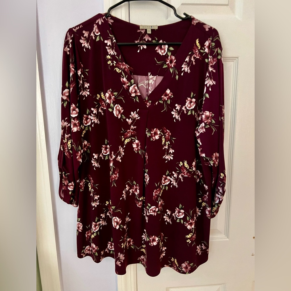 Stitch Fix Beacon purple V neck floral blouse with pink and yellow flowers- 2X
